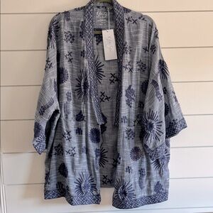Kyla Seo Blue and Gray Embroidered Kimono